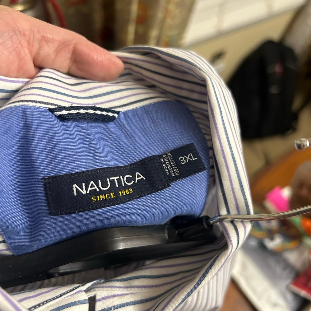 Nautica Blue and White Striped Shirt